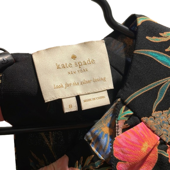 Kate Spade Blossom Floral Ruffled Black cold shoulder dress - Picture 7 of 8